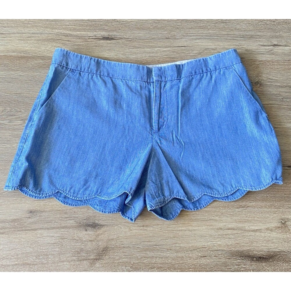 Club Monaco Women's Shorts Scalloped Hem Blue Cotton/Lyocell 3" Inseam Size 8